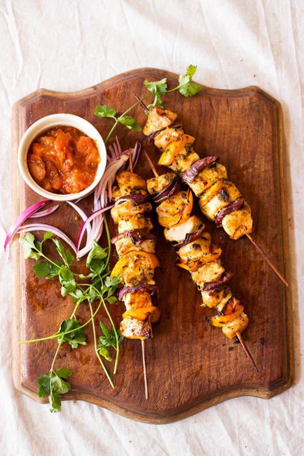 Lemon Feta Paprika Chicken Skewers with Charred Corn. - Half Baked