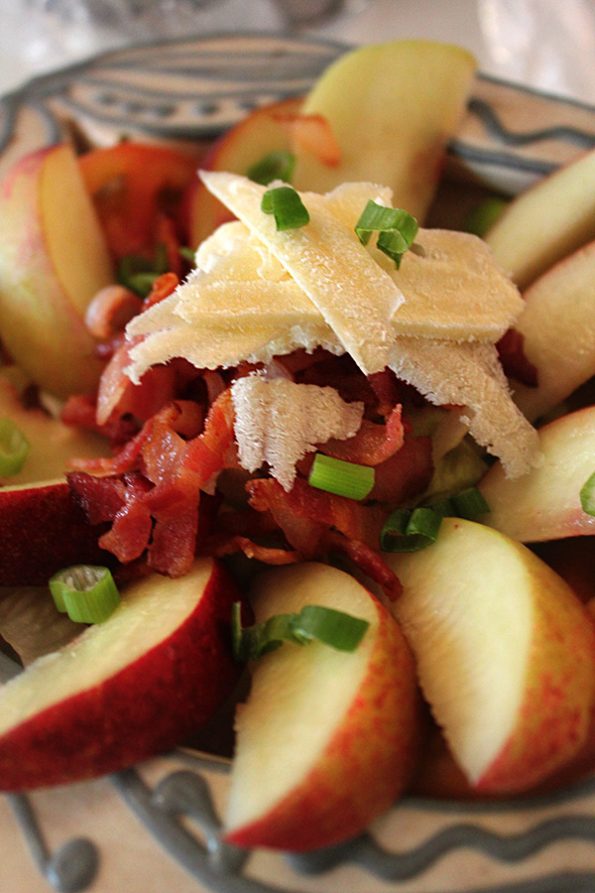 Salad of White Peach, Bacon and Parmesan