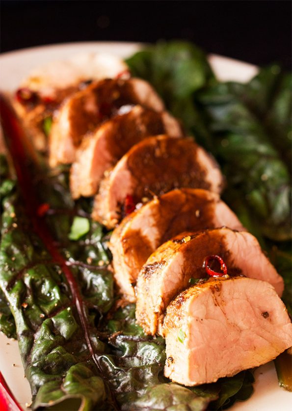 Balsamic Roasted Pork Fillet with Swiss Chard