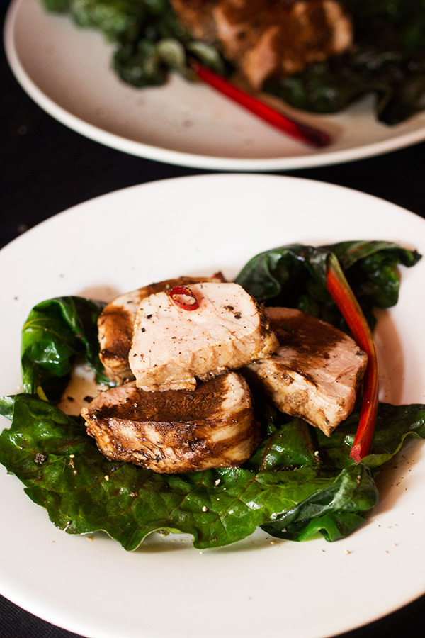 Balsamic Roasted Pork fillet with Swiss Chard aninas recipes