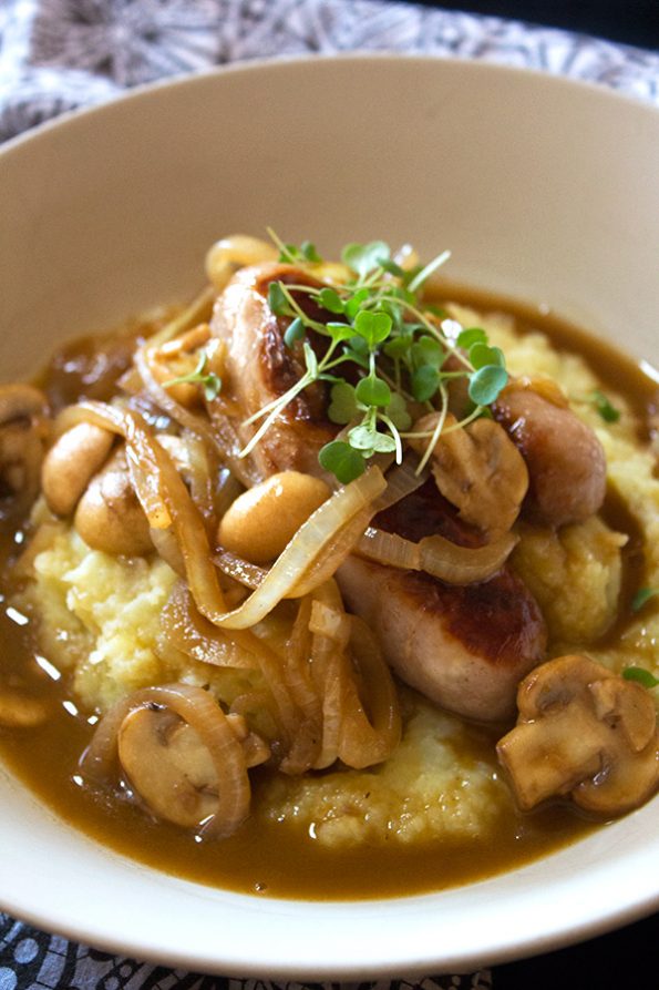 Bangers and Sweet Potato Mash