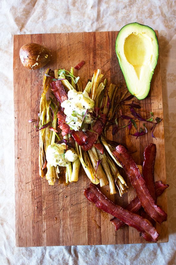 Buttered Leeks with Bacon and Avocado