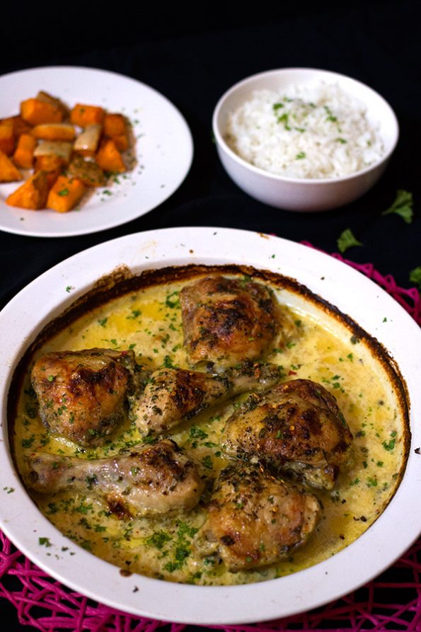 Roast Chicken in Garlic, Chili and Cream