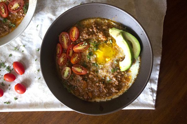 Baked Eggs in Bolognese