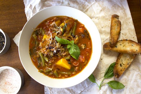 Minestrone with Crispy Onions and Parmesan