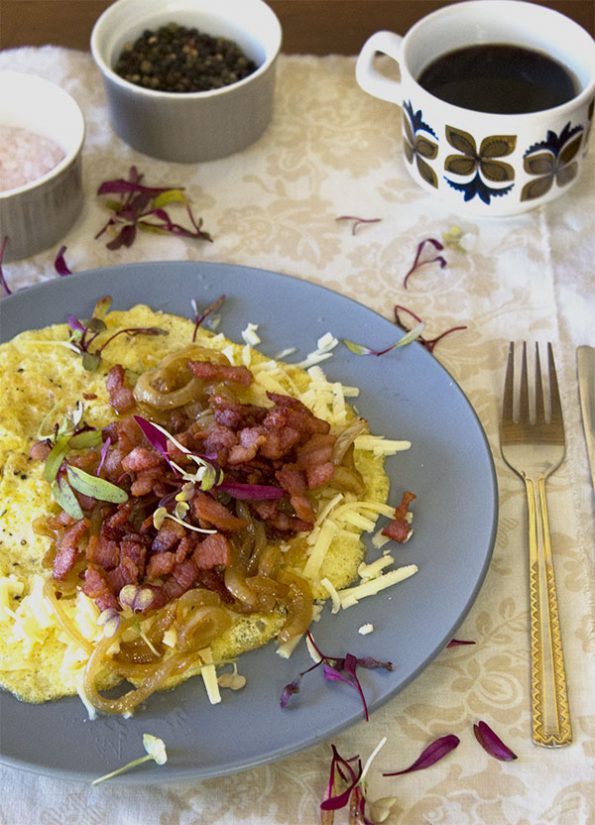 Caramelized Onion, Bacon and Gouda Omelette