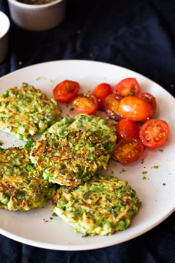 Zucchini, Pea and Mint Fritters
