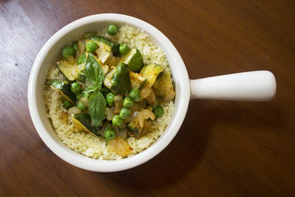 Spicy Patty pans and Peas on Couscous