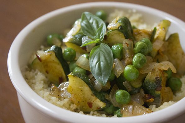 Spicy Patty Pans and Peas on Couscous
