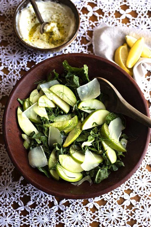 Spinach, Apple and Fennel Salad with Spiced Yogurt