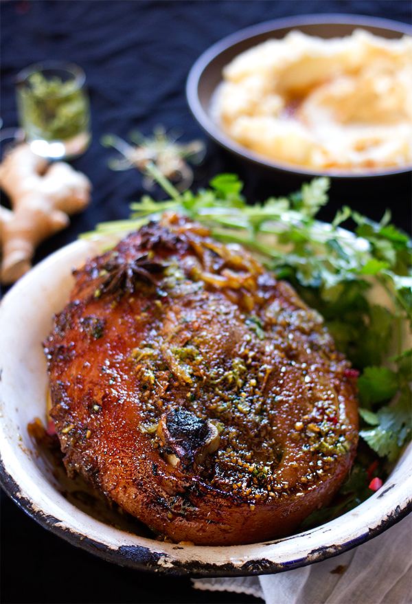 Slow Roasted Leg of Pork with Ginger and Coriander Pesto aninas recipes