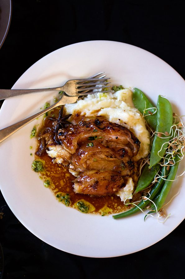 Slow Roasted Leg of Pork with Ginger and Coriander Pesto