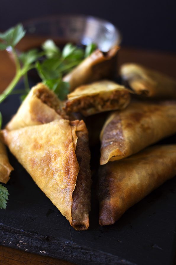 Beef Samosas with Ginger and Soy Dip