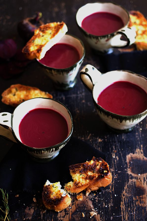 Chilled Beetroot Soup with Garlic and Thyme Toasts
