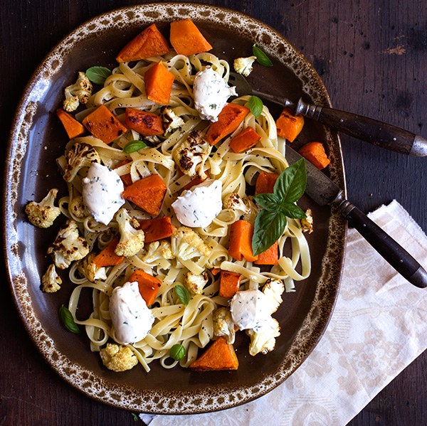 Roasted Butternut and Cauliflower Tagliatelle with Herbed Creme Fraiche Roasted Butternut and Cauliflower Tagliatelle with Herbed Creme Fraiche