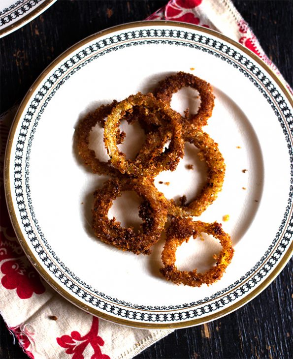 Parsley Butter Chicken Roulade with Spicy Mushrooms, Crispy Onion Rings and Parmesan Toasts