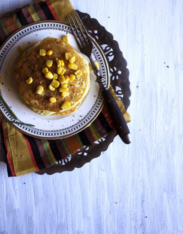 Corn and Chive Pancakes with Black Pepper Creme Fraiche