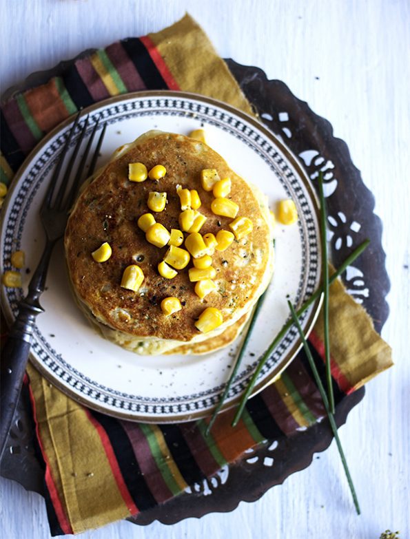 Corn and Chive Pancakes with Black Pepper Creme Fraiche