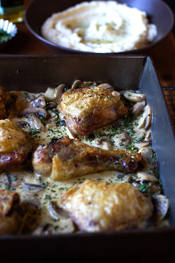 Crispy Chicken in Mushroom Sauce on Cauliflower Mash Crispy Chicken in Mushroom Sauce on Cauliflower Mash
