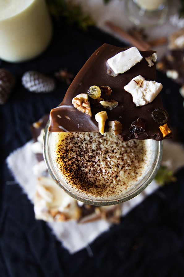 Spiced Eggnog with Festive Chocolate Bark