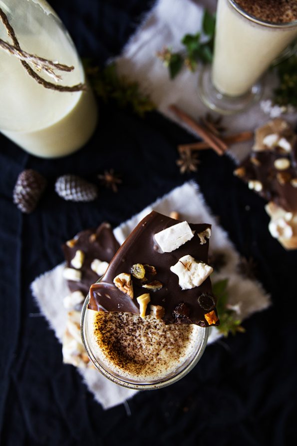 Spiced Eggnog with Festive Chocolate Bark