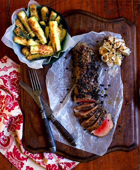 Pepper Crusted Eland Loin with Garlic Sauce