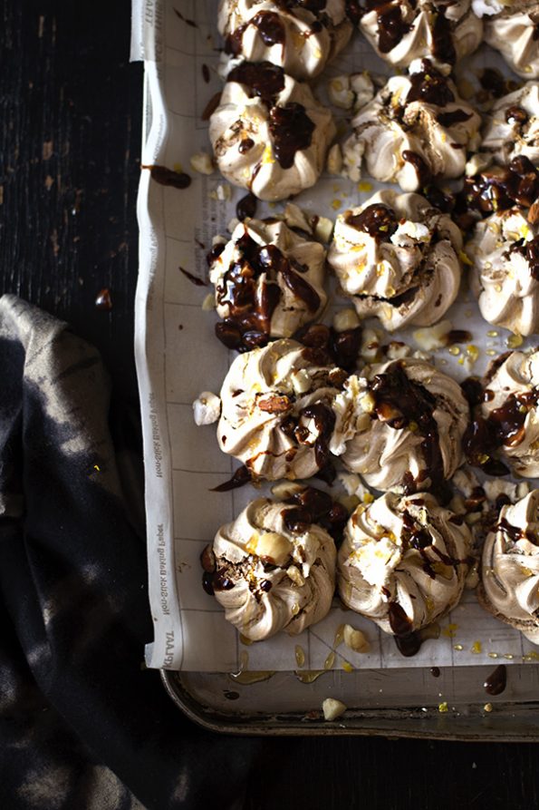 Chocolate Meringues with Nuts, Honey and Lemon