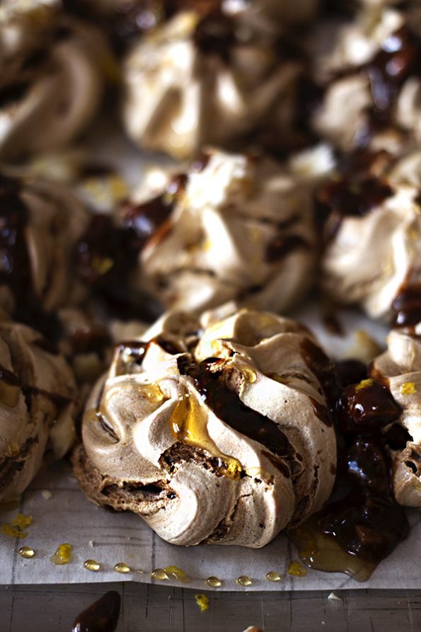 Chocolate Meringues with Nuts, Honey and Lemon