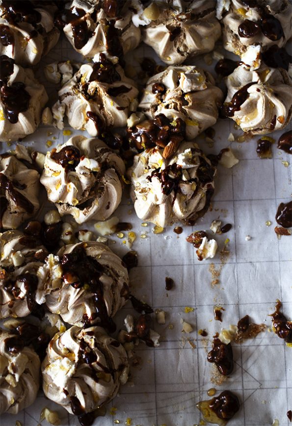 Chocolate Meringues with Nuts, Honey and Lemon