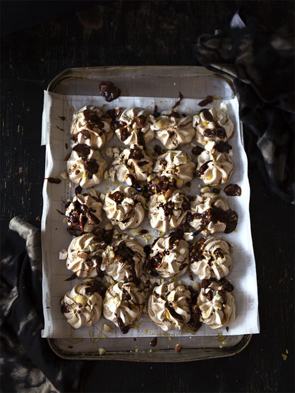Chocolate Meringues with Nuts, Honey and Lemon