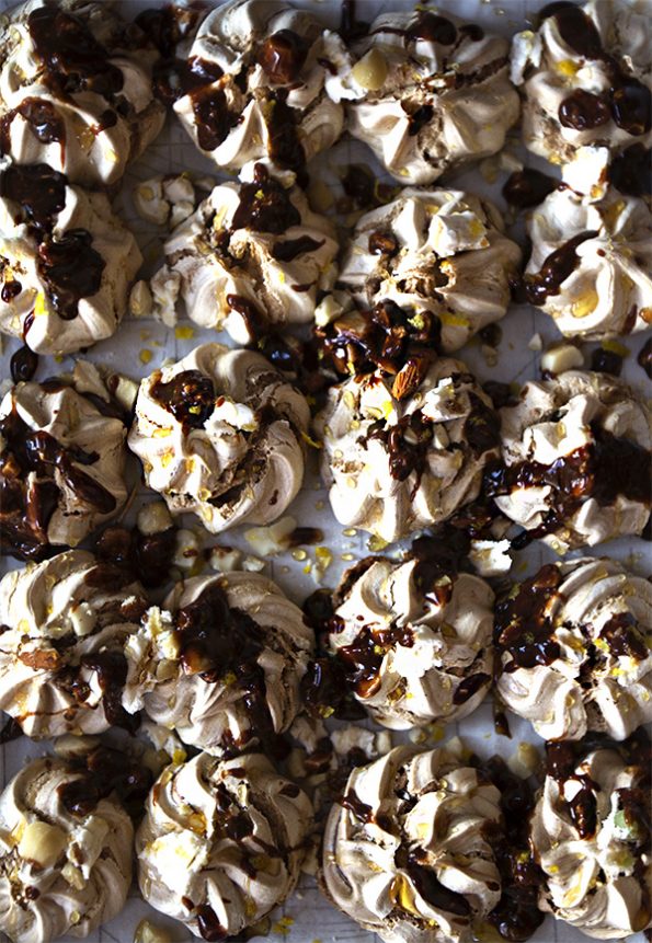 Chocolate Meringues with Nuts, Honey and Lemon