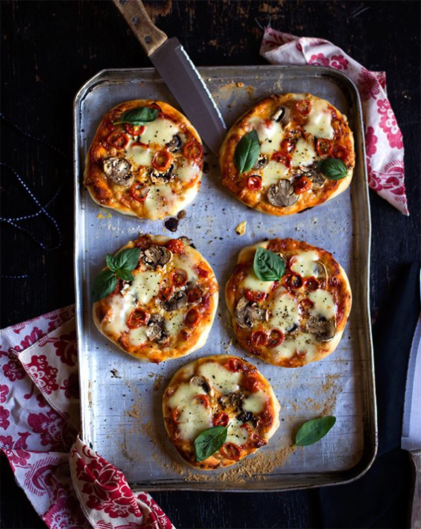 Mushroom and Tomato Mini Pizzas