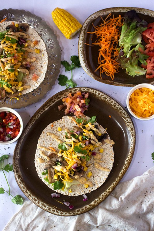 Mushroom, Cheddar and Corn Wraps