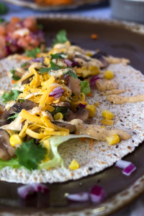 Mushroom, Cheddar and Corn Wraps