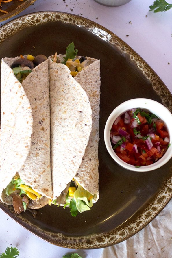Mushroom, Cheddar and Corn Wraps