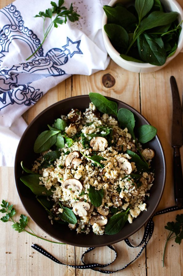 Mushroom and Spinach Cauliflower Pilau