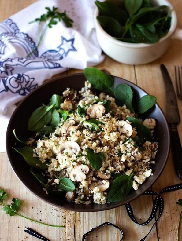 Mushroom and Spinach Cauliflower Pilau