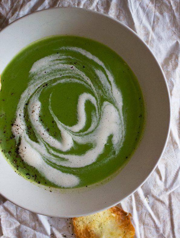 Chilled Pea Soup with Basil and Almond Tuiles