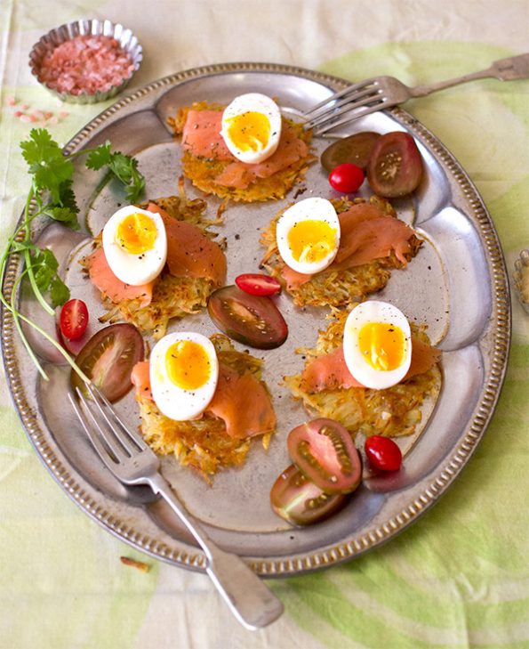Potato Rosti with Smoked Salmon and Boiled Egg
