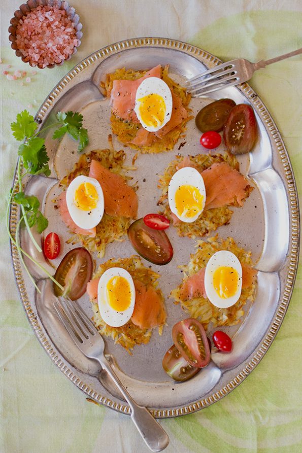 Potato Rosti with Smoked Salmon and Boiled Egg