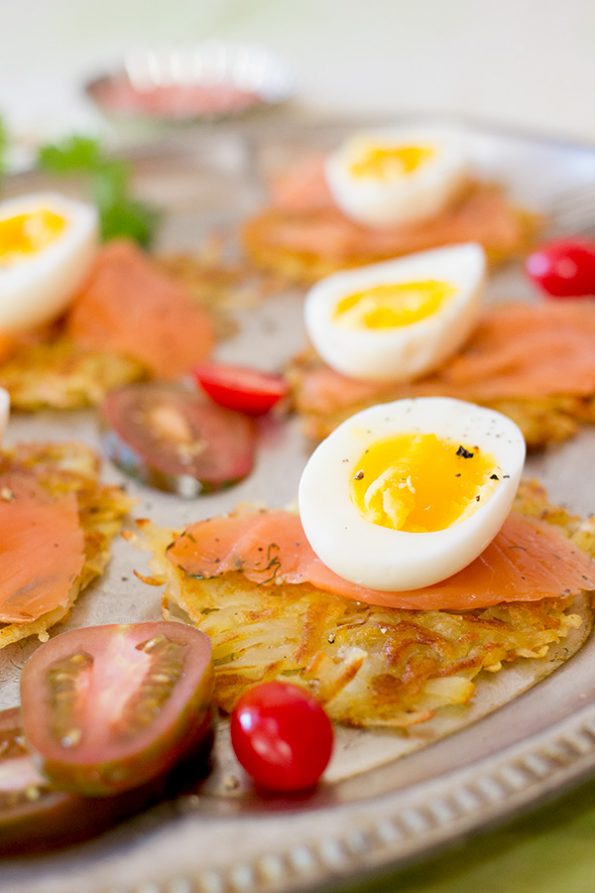 Potato Rosti with Smoked Salmon and Boiled Egg