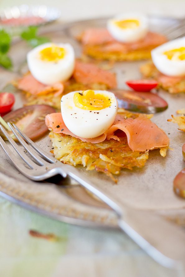 Potato Rosti with Smoked Salmon and Boiled Egg