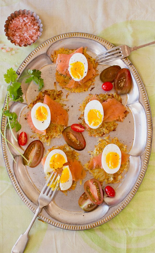 Potato Rosti with Smoked Salmon and Boiled Egg