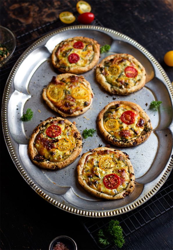 Herb and Nut Crusted Salami, Spinach and Tomato Tarts Herb and Nut Crusted Salami, Spinach and Tomato Tarts
