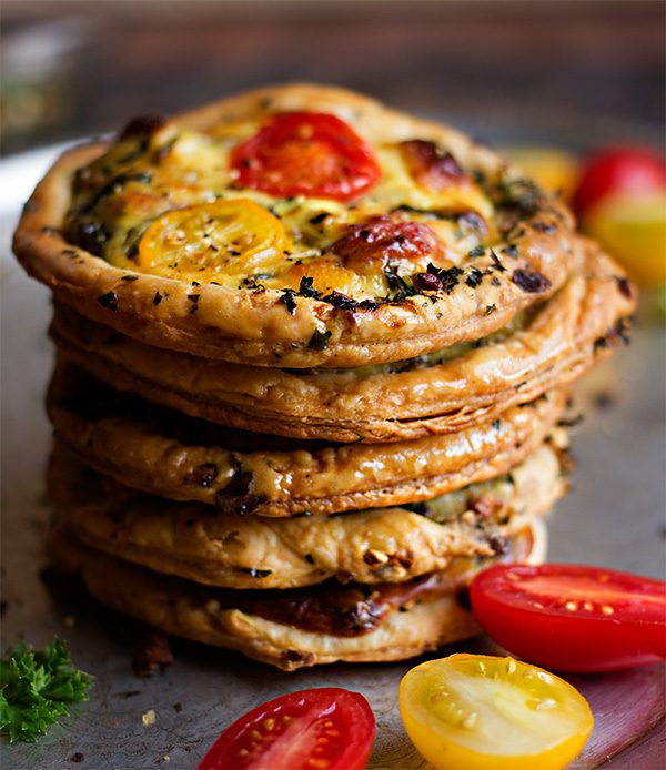 Herb and Nut Crusted Salami, Spinach and Tomato Tarts aninas recipes