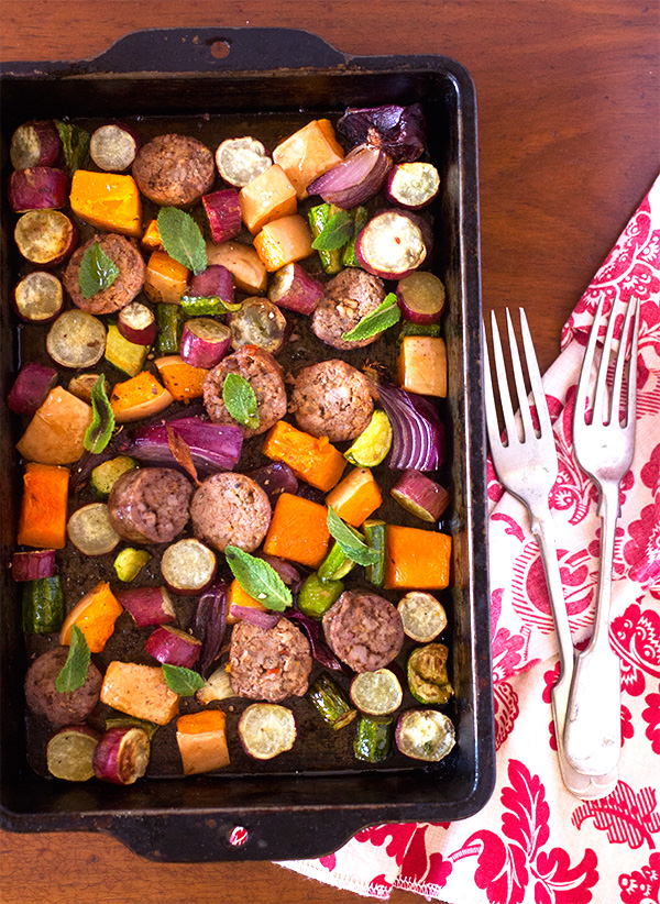 Sausage and Vegetable Tray Bake with Mint aninas recipes