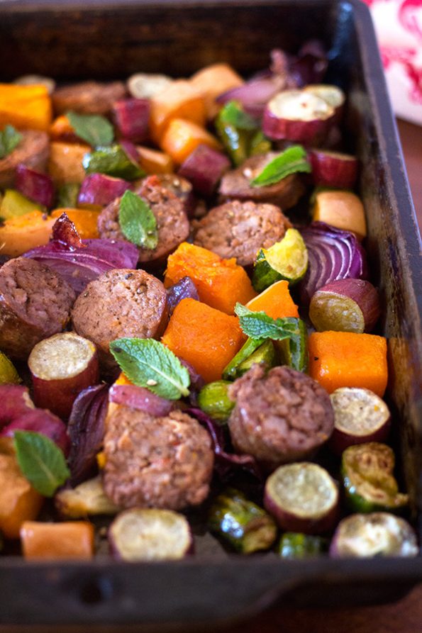 Sausage and Vegetable Tray Bake with Mint