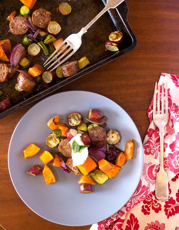 Sausage and Vegetable Tray Bake with Mint