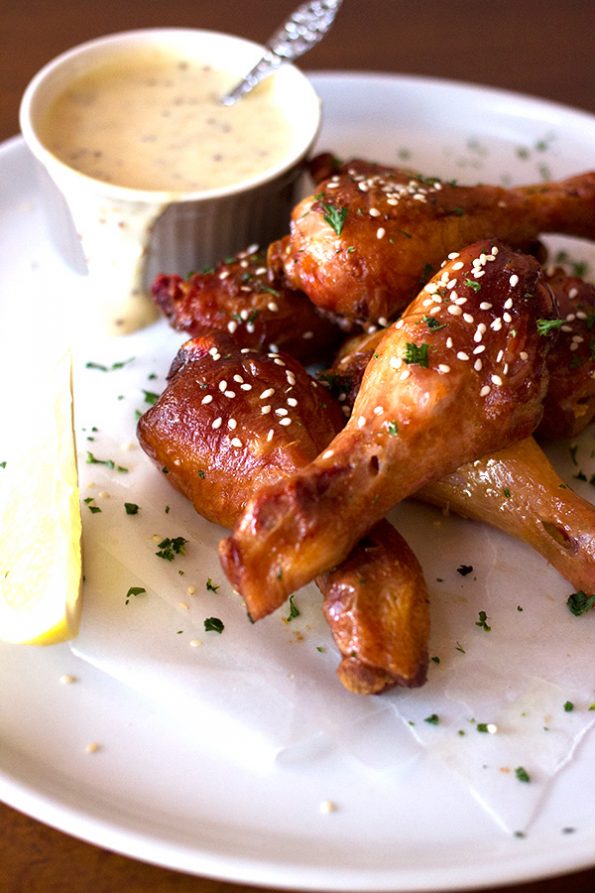 Smoked Chicken Drumsticks with Honey and Mustard Sauce
