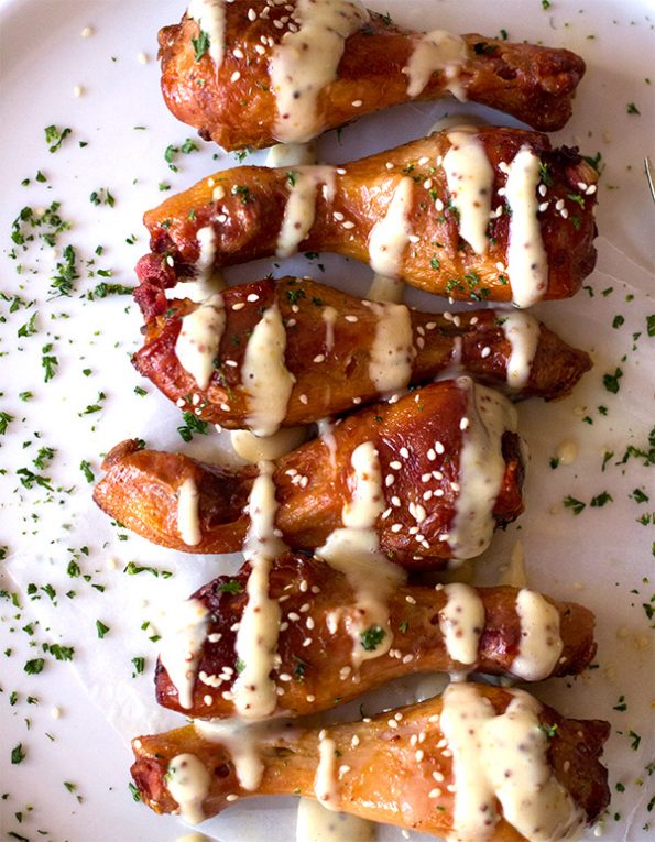 Smoked Chicken Drumsticks with Honey and Mustard Sauce